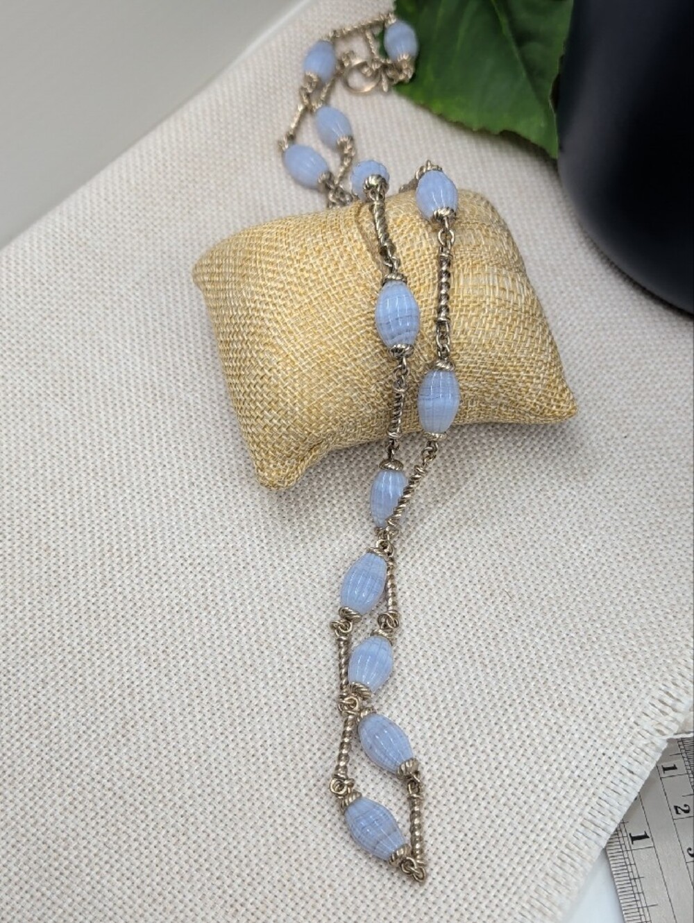 Vintage Whitney Kelly 925 Sterling Silver Blue Lace Agate Toggle Necklace 32" - Picture 14 of 16